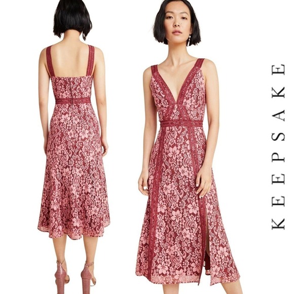 Keepsake NWT Holder Lace Detail v-Neck Rose Midi Party Dress Size 8 - Picture 1 of 16